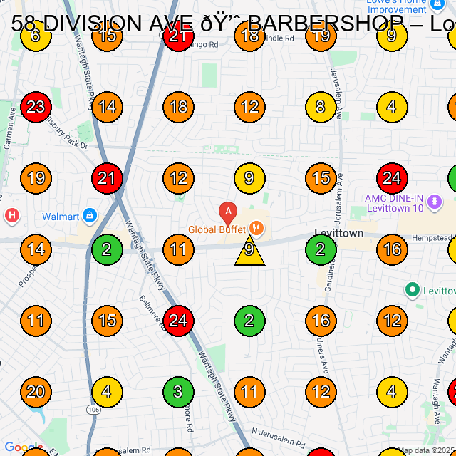 58 DIVISION AVE  BARBERSHOP Barber Shop GeoGrid ranking map for Levittown NY